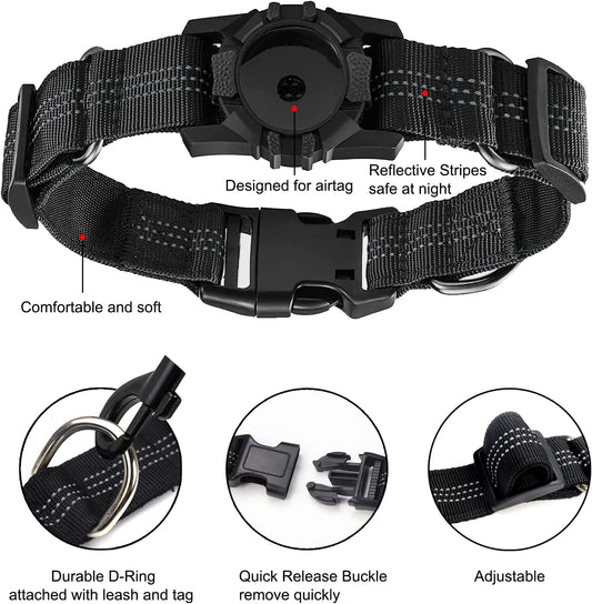 Apple Airtag Heavy Duty Dog Collar with Airtag Holder Case, Adjustable for Medium Large Dogs