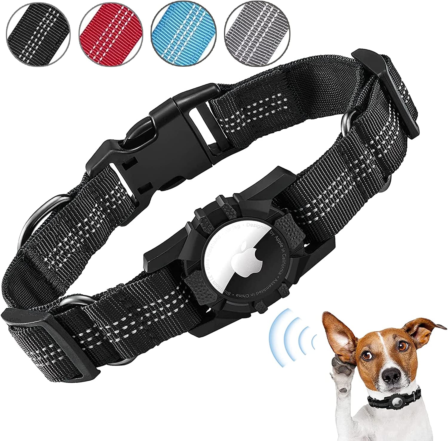 Apple Airtag Heavy Duty Dog Collar with Airtag Holder Case, Adjustable for Medium Large Dogs