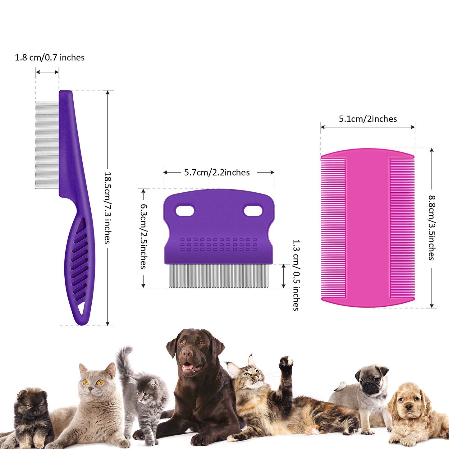 6 Pieces Pet Lice Combs Dog Grooming Flea Cat Tear Stain Comb for Removal Dandruff, Hair Stain, Nit(Pink, Green, Purple, Yellow)