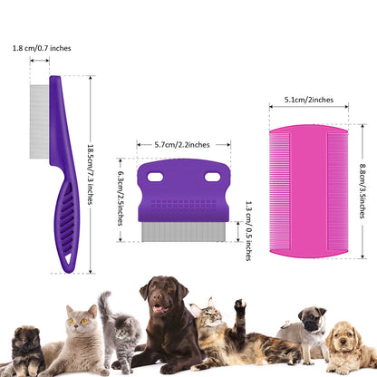 6 Pieces Pet Lice Combs Dog Grooming Flea Cat Tear Stain Comb for Removal Dandruff, Hair Stain, Nit(Pink, Green, Purple, Yellow)