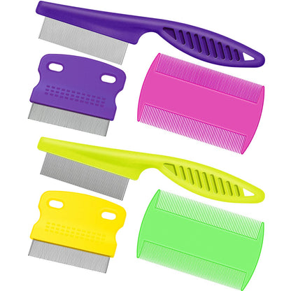 6 Pieces Pet Lice Combs Dog Grooming Flea Cat Tear Stain Comb for Removal Dandruff, Hair Stain, Nit(Pink, Green, Purple, Yellow)
