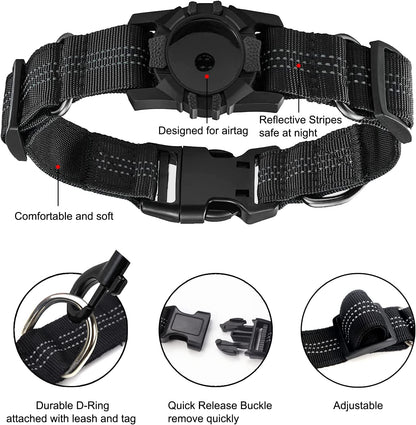 Apple Airtag Heavy Duty Dog Collar with Airtag Holder Case, Adjustable for Medium Large Dogs